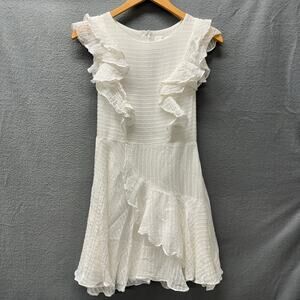 Here Comes the Sun Dress Womens Small White Ruffled Boho Sleeveless Coastal